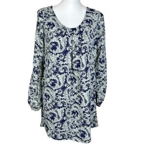 Blu Pepper Tunic Women Small Blue Green Chiffon Slit Sleeves Boho Paisley Dress